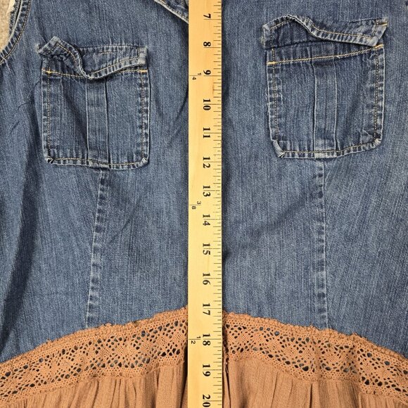 OOAK Magnolia Boho Indie Upcycled Western Denim Vest Duster Beach Cover Up Sz L - Picture 15 of 16